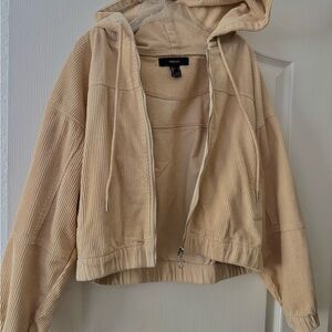 Tan Corduroy Cropped Hooded Jacket